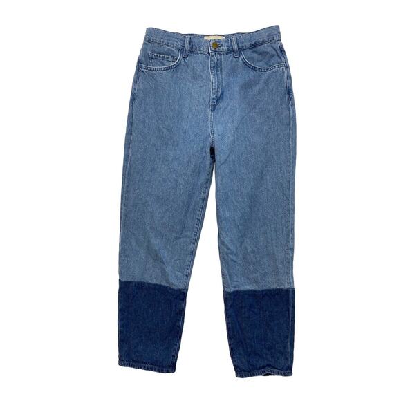 TRIARCHY Audrey Two Tone Cropped High Rise Tapered Jeans Size 29 Patchwork - Picture 1 of 8